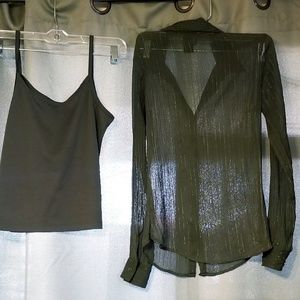 Long Sleeve sheer button up blouse w cami